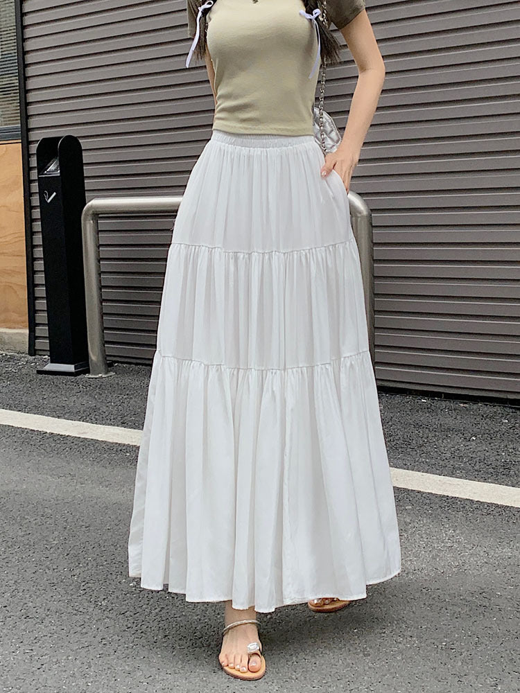 Gentle A- Line Mid-length Plus Size White Skirt For Women