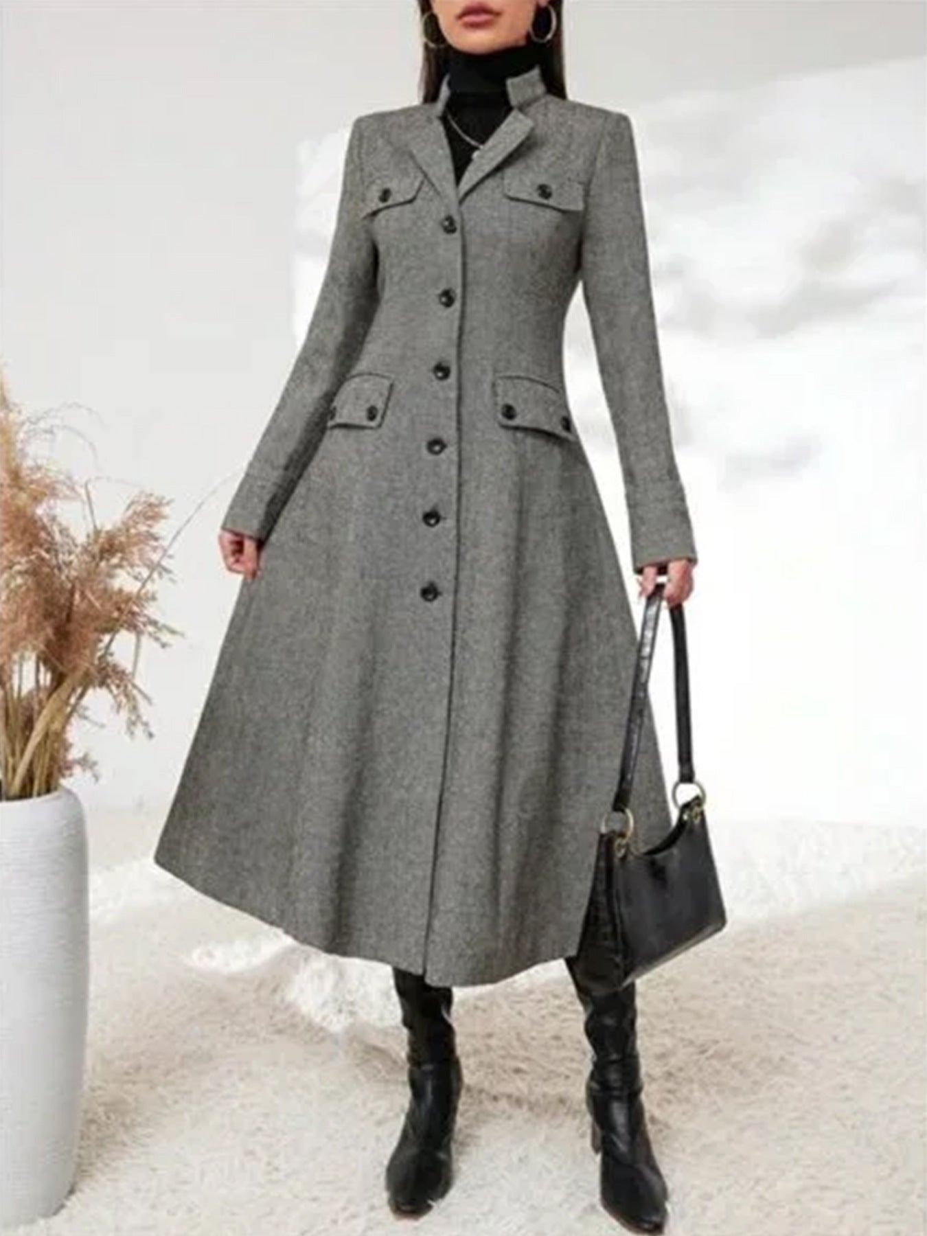 Women's Single-breasted Long-cut Coat