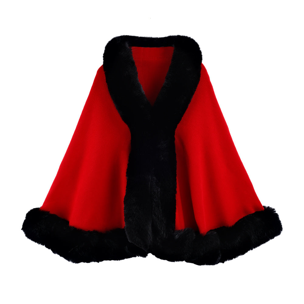 Gentle Temperament Woolen Cape And Shawl Solid Color Artificial Rex Rabbit Fur