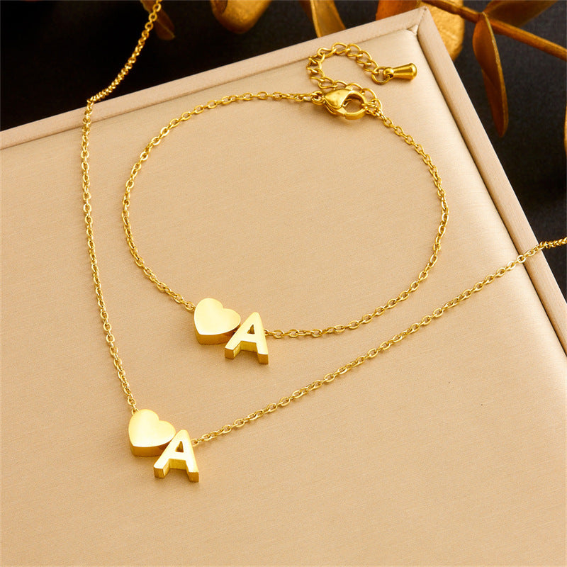 Smooth Three-dimensional Letter A Love Pendant Necklace Bracelet