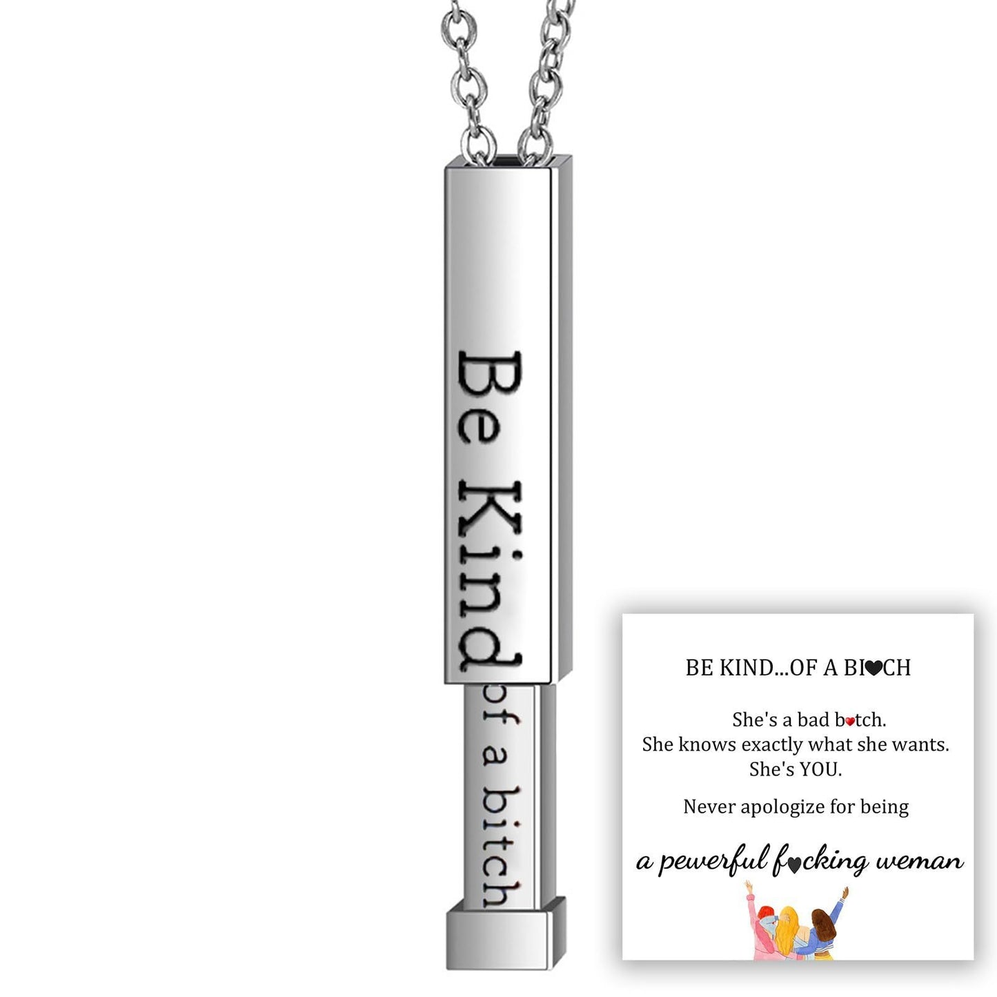 Hidden Information Gift For Ladies Necklace Be Kind Telescopic Stainless Steel 3D Vertical