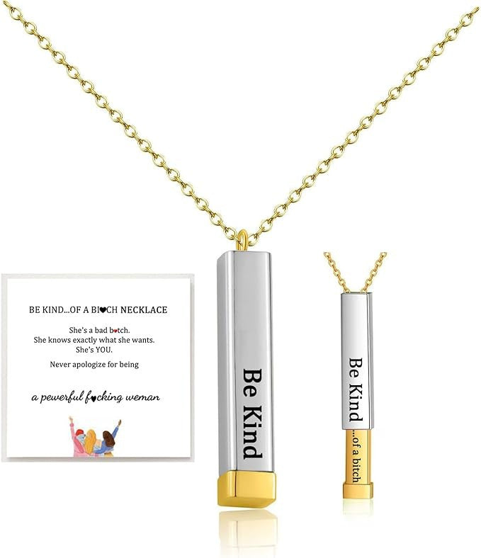 Hidden Information Gift For Ladies Necklace Be Kind Telescopic Stainless Steel 3D Vertical