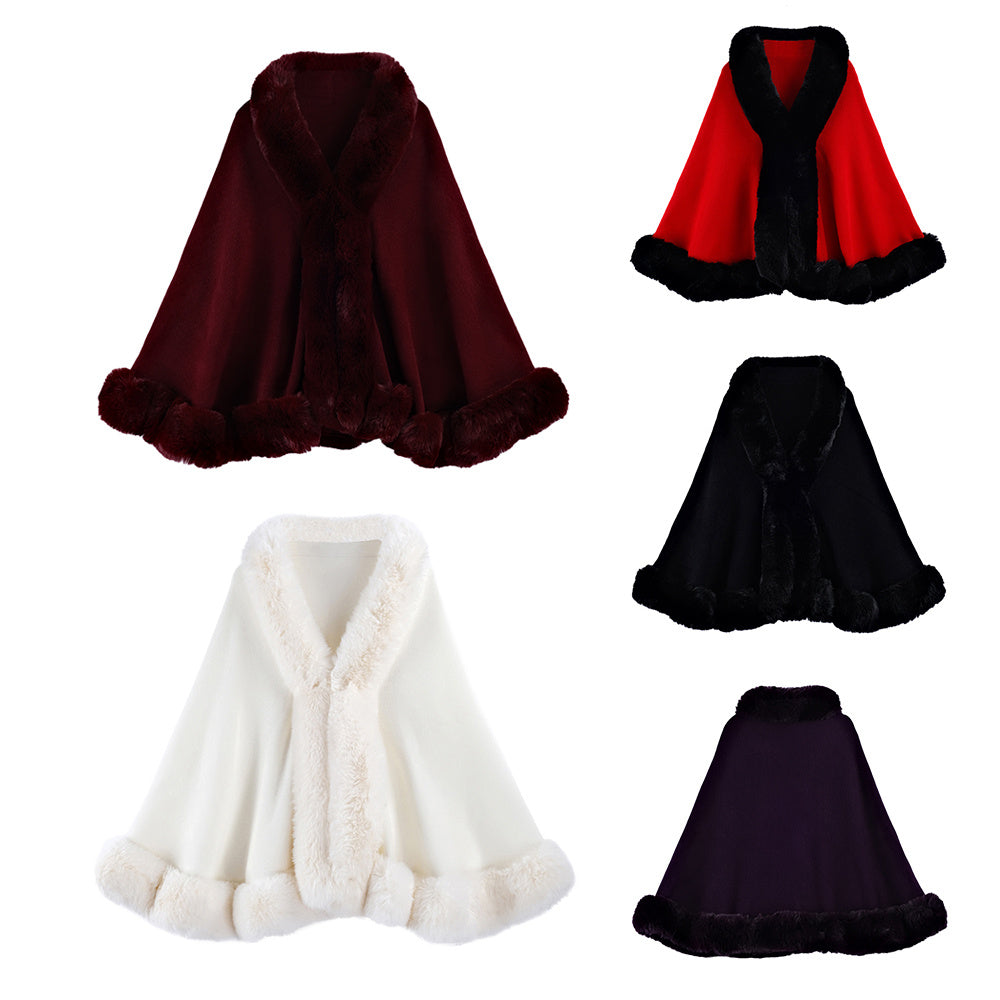 Gentle Temperament Woolen Cape And Shawl Solid Color Artificial Rex Rabbit Fur