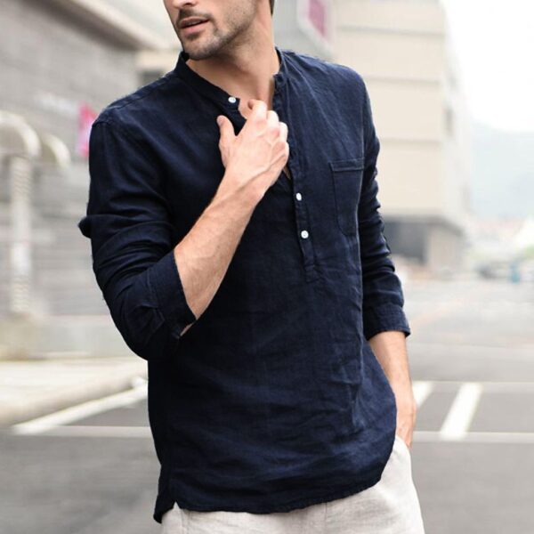 Plaid Collar Tops Turn Down Men Shirts Clothing - Image 2