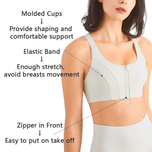 Zip Front Sports Bra Shock Absorption Gather For Women Plus Size Workout Fitness Running - Image 2