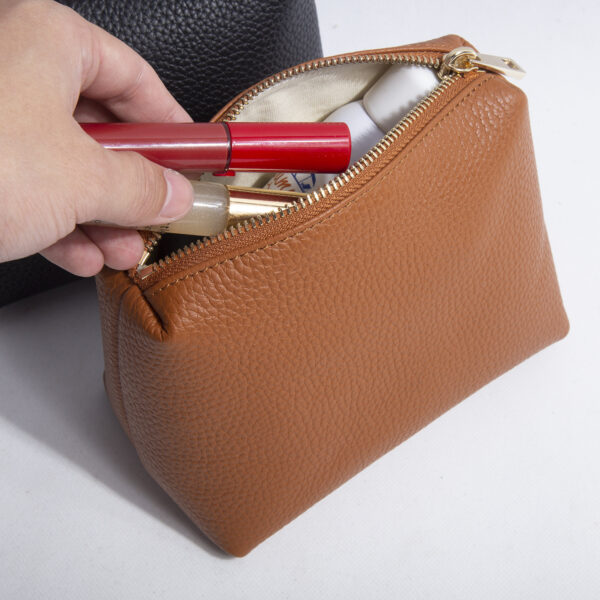 Portable Litchi Pattern Cowhide Lipstick Cosmetic Storage Bag - Image 3